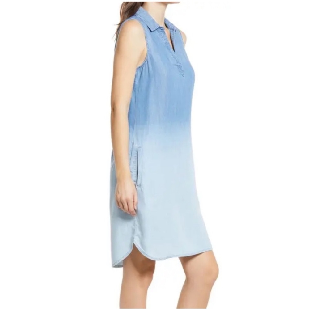 Beach Lunch Lounge Ombre Chambray Sleeveless Shirt Dress Sz Med V-neck Popover